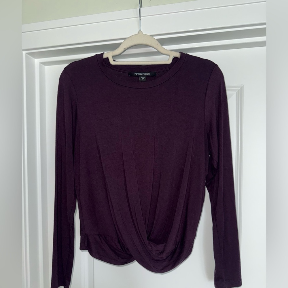 fifteen twenty Long Sleeve Twist-Front Top in Deep Plum